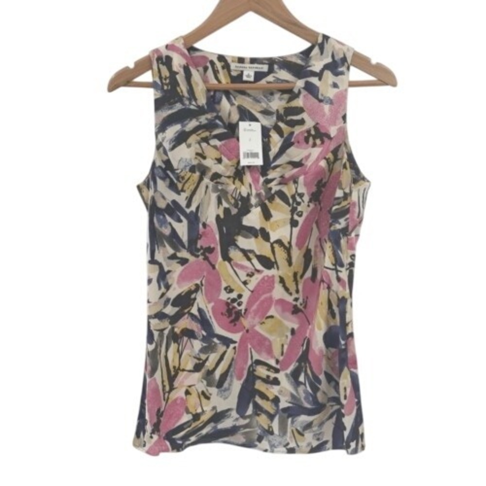 Banana Republic Tank Top Blouse Women Size 2 XS Pink Black Floral V Neck New